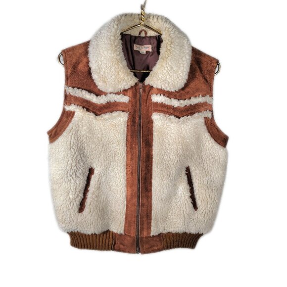 Vintage Vest 100% cowhide sherpa shell 1970s made in Taiwan Style 5280 Size L - Picture 1 of 16